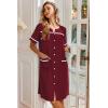 Ekouaer Nightgowns for Women House Dress with Pockets Button Down Sleepshirt Short Sleeve Nightshirt Housecoat(Wine Red)