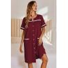 Ekouaer Nightgowns for Women House Dress with Pockets Button Down Sleepshirt Short Sleeve Nightshirt Housecoat(Wine Red)