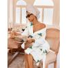 Ekouaer Robes for Women Waffle Knit Bathrobe Lightweight Kimono Robe Knee Length Loungewear with Pockets(White Blue Eye Print)