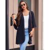 Ekouaer Women Waffle Robes 3/4 Sleeve Ruffle Knit Bathrobe Soft Lightweight Knee Length Robe Loungewear(Navy Blue)