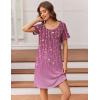 Ekouaer Womens Nightgown Short Sleeve Night Dress Printed Sleepwear Soft Sleep Shirt S-3XL(Purple Vine)