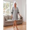 Ekouaer Womens Robe Lightweight 3/4 Sleeve Bathrobe Soft Short Knit Sleepwear with Pockets(Light Gray)