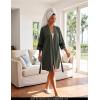 Ekouaer Womens Robe Lightweight 3/4 Sleeve Bathrobe Soft Short Knit Sleepwear with Pockets(Military Green)