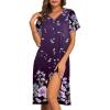 Ekouaer House Dresses for Women with Pockets Button Down Nightgowns Plus Size Moo Moos Mumu Dresses Floral Print S-3XL(Flower Purple)