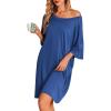 Ekouaer Nightgowns for Women Bamboo Viscose Night Gowns Plus Size Sleep Shirts Short Sleeve Night Shirts Soft Sleepwear(Blue)