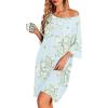 Ekouaer Nightgowns for Women Bamboo Viscose Night Gowns Plus Size Sleep Shirts Short Sleeve Night Shirts Soft Sleepwear(Cyan White Florals)