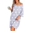 Ekouaer Nightgowns for Women Bamboo Viscose Night Gowns Plus Size Sleep Shirts Short Sleeve Night Shirts Soft Sleepwear(Grey White Stars)