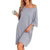 Ekouaer Nightgowns for Women Bamboo Viscose Night Gowns Plus Size Sleep Shirts Short Sleeve Night Shirts Soft Sleepwear(Light Grey)