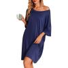 Ekouaer Nightgowns for Women Bamboo Viscose Night Gowns Plus Size Sleep Shirts Short Sleeve Night Shirts Soft Sleepwear(Navy Blue)