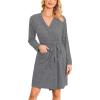 Ekouaer Women Robe Ribbed Knit Soft Bathrobe Knee Length Robes Stretchy Short Sleepwear with Pockets