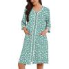 Ekouaer Zipper Robes for Women 3/4 Sleeves Lightweight House Coat Zip Up Bathrobe Soft Nightgown with Pockets S-3XL(Green Floral)