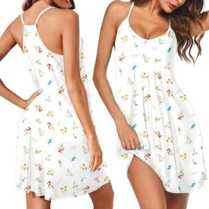 Ekouaer Women Nightgowns Sleeveless Sleepwear Spaghetti Strap Racerback Pajama Dress Nightshirt(Daisy)