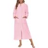 Ekouaer Women Zipper Robe Fleece Long Sleeves Bathrobe Sleepwear Warm Soft Housecoat with Pockets Zip Up House Dresses