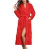 Ekouaer Womens Robe Long Soft Lapel Plush Robes Warm Fuzzy Bathrobes Mid-length Comfy Sleepwear Red M