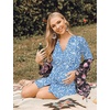 Ekouaer Women’s Nightgown V Neck Striped Button Down Sleepwear 3/4 Sleeves Nightshirts Soft Button Sleep Dress S-XXL(Blue Floral)