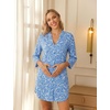 Ekouaer Women’s Nightgown V Neck Striped Button Down Sleepwear 3/4 Sleeves Nightshirts Soft Button Sleep Dress S-XXL(Blue Floral)