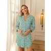 Ekouaer Women’s Nightgown V Neck Striped Button Down Sleepwear 3/4 Sleeves Nightshirts Soft Button Sleep Dress S-XXL(Green Floral)