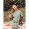 Ekouaer Women’s Nightgown V Neck Striped Button Down Sleepwear 3/4 Sleeves Nightshirts Soft Button Sleep Dress S-XXL(Green Floral)