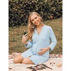 Ekouaer Women’s Nightgown V Neck Striped Button Down Sleepwear 3/4 Sleeves Nightshirts Soft Button Sleep Dress S-XXL(Light Blue)
