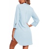 Ekouaer Women’s Nightgown V Neck Striped Button Down Sleepwear 3/4 Sleeves Nightshirts Soft Button Sleep Dress S-XXL(Light Blue)