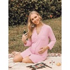 Ekouaer Women’s Nightgown V Neck Striped Button Down Sleepwear 3/4 Sleeves Nightshirts Soft Button Sleep Dress S-XXL(Pink)