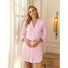 Ekouaer Women’s Nightgown V Neck Striped Button Down Sleepwear 3/4 Sleeves Nightshirts Soft Button Sleep Dress S-XXL(Pink)