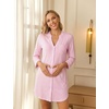 Ekouaer Women’s Nightgown V Neck Striped Button Down Sleepwear 3/4 Sleeves Nightshirts Soft Button Sleep Dress S-XXL(Pink Stripe)