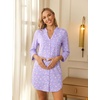 Ekouaer Women’s Nightgown V Neck Striped Button Down Sleepwear 3/4 Sleeves Nightshirts Soft Button Sleep Dress S-XXL(Purple Floral)