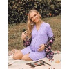 Ekouaer Women’s Nightgown V Neck Striped Button Down Sleepwear 3/4 Sleeves Nightshirts Soft Button Sleep Dress S-XXL(Purple Floral)