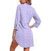 Ekouaer Women’s Nightgown V Neck Striped Button Down Sleepwear 3/4 Sleeves Nightshirts Soft Button Sleep Dress S-XXL(Purple Floral)