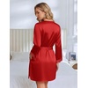 Ekouaer Women’s Silk Robe Short Satin Kimono Robe 3/4 Sleeves Lace Trim Bathrobe V Neck Bride Bridsmaid Sleepwear with Pocket