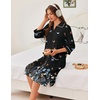 Ekouaer Zipper Robes for Women 3/4 Sleeve Housecoats Knee Length Bathrobe Lightweight Nightgown with Pockets S-3XL(Butterfly Flowers-1)