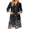 Ekouaer Zipper Robes for Women 3/4 Sleeve Housecoats Knee Length Bathrobe Lightweight Nightgown with Pockets S-3XL(Butterfly Flowers-1)