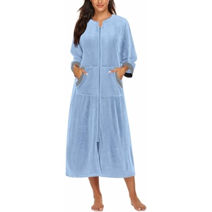 Ekouaer Women’s Soft and Warm Robe with Zipper Blue M