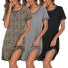 Ekouaer Cotton Nightgowns for Women 3 Pack Night Gown Short Sleeve Sleepshirts V Neck Sleepwear Soft Tshirt Pajama Dress