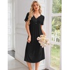 Ekouaer Nightgowns for Women Bamboo Viscose Long Night Gown Short Sleeve Moo Moos V Neck Sleep Shirts Pleated House Dress(Black)