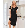 Ekouaer Nightgowns for Women Bamboo Viscose Long Night Gown Short Sleeve Moo Moos V Neck Sleep Shirts Pleated House Dress(Black)