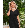 Ekouaer Nightgowns for Women Bamboo Viscose Long Night Gown Short Sleeve Moo Moos V Neck Sleep Shirts Pleated House Dress(Black)