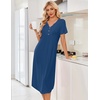 Ekouaer Nightgowns for Women Bamboo Viscose Long Night Gown Short Sleeve Moo Moos V Neck Sleep Shirts Pleated House Dress(Blue)