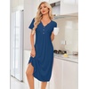 Ekouaer Nightgowns for Women Bamboo Viscose Long Night Gown Short Sleeve Moo Moos V Neck Sleep Shirts Pleated House Dress(Blue)
