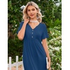 Ekouaer Nightgowns for Women Bamboo Viscose Long Night Gown Short Sleeve Moo Moos V Neck Sleep Shirts Pleated House Dress(Blue)