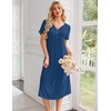 Ekouaer Nightgowns for Women Bamboo Viscose Long Night Gown Short Sleeve Moo Moos V Neck Sleep Shirts Pleated House Dress(Blue)