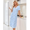 Ekouaer Nightgowns for Women Bamboo Viscose Long Night Gown Short Sleeve Moo Moos V Neck Sleep Shirts Pleated House Dress(Blue Floral)