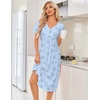 Ekouaer Nightgowns for Women Bamboo Viscose Long Night Gown Short Sleeve Moo Moos V Neck Sleep Shirts Pleated House Dress(Blue Floral)