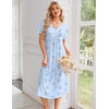 Ekouaer Nightgowns for Women Bamboo Viscose Long Night Gown Short Sleeve Moo Moos V Neck Sleep Shirts Pleated House Dress(Blue Floral)