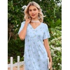 Ekouaer Nightgowns for Women Bamboo Viscose Long Night Gown Short Sleeve Moo Moos V Neck Sleep Shirts Pleated House Dress(Blue Floral)