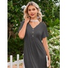 Ekouaer Nightgowns for Women Bamboo Viscose Long Night Gown Short Sleeve Moo Moos V Neck Sleep Shirts Pleated House Dress(Dark Grey)