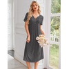 Ekouaer Nightgowns for Women Bamboo Viscose Long Night Gown Short Sleeve Moo Moos V Neck Sleep Shirts Pleated House Dress(Dark Grey)