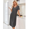 Ekouaer Nightgowns for Women Bamboo Viscose Long Night Gown Short Sleeve Moo Moos V Neck Sleep Shirts Pleated House Dress(Dark Grey)