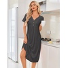 Ekouaer Nightgowns for Women Bamboo Viscose Long Night Gown Short Sleeve Moo Moos V Neck Sleep Shirts Pleated House Dress(Dark Grey)